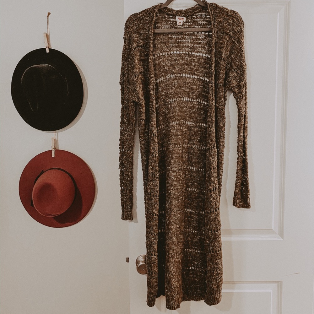 Army green long cardigan